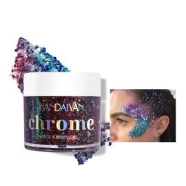 Body Glitter Gel, Face Glitters Body Gel Sequins Shimmer Liquid Eyeshadow, Mermaid Sequins Liquid Holographic Glitter Gel, Chunky Glitter for Face Hair Nails (#02)