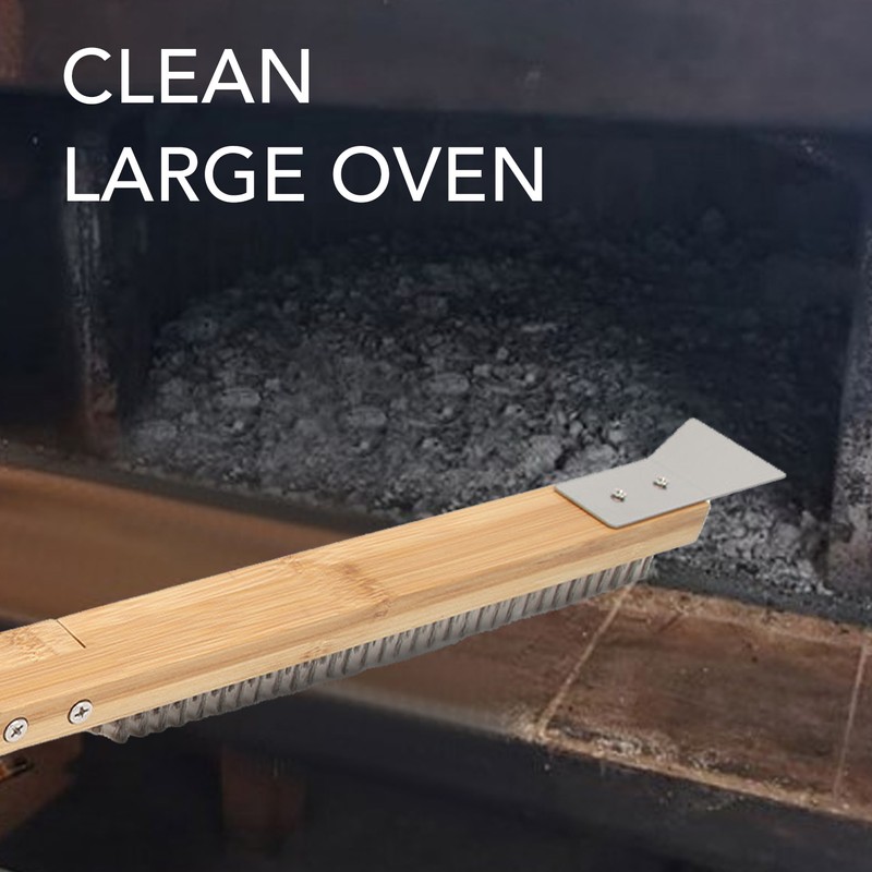 Long Pizza Oven Brush with Scraper Mounted Metal Bristles Pizza