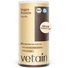 VETAIN Protein Powder Vegan Vanilla - 21 g Protein - Without Artificial Sweeteners - Organic Protein Powder - 4 Protein Sources Fermented Peas - Full EAA & BCAA - 540 g - New Recipe