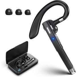 Bluetooth Single Wireless Headset Handsfree Earpiece for Phone, V5.3 in-Ear Headphone with Microphone,USB-C Charge, Waterproof Earphones for Driving/Business/Office with Android/iOS