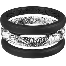 ThunderFit Stackable Silicone Rings for Women, Breathable Rubber Wedding Bands - Braided Design 3mm Wide 1.8mm Thick - 3/8 Variety Multipack