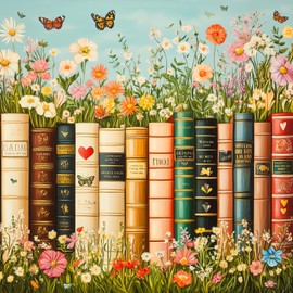 Bgraamiens - Vintage Wildflower Book Puzzles for Adults 1000 Pieces: Antique Botanical Library Art with Floral Motifs, Mindful Challenge for Bibliophiles, Study Decor Gift for Reading Rooms