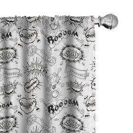 Lunarable Sketch Window Curtains, Pattern Comic Book Doodle Speech Bubbles Sound Effects Cloud Pop Art Humor, Lightweight Decor 2-Panel Set with Rod Pocket, Pair of - 28" x 63", Charcoal Black