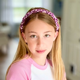 FROG SAC 4 Cheetah Spa Headbands for Girls, Stretch Ruched Scrunchie Head Bands for Teens, Kids Thin Leopard and Cow Animal Print Headband Head Wraps, Elastic Hair Accessories, Girl Hairbands