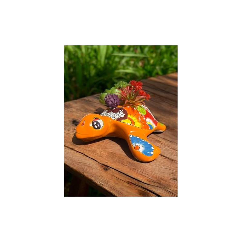 Handmade Talavera Turtle Planter | 9.5” Vibrant Mexican Pottery for