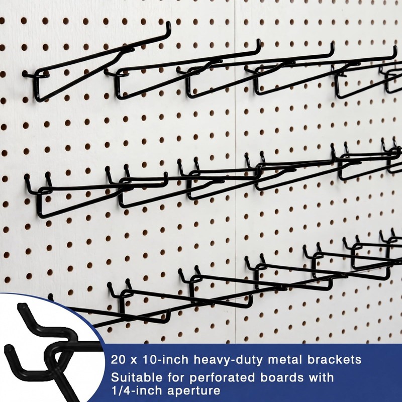 20 Pcs 10 inch Pegboard Shelf Brackets, Black