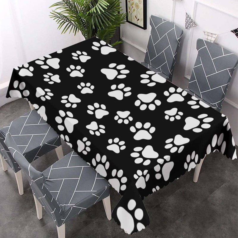 Walmsco Tablecloth Black White dog Paw Decor For Dining Room