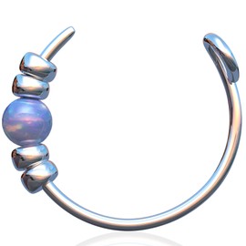 Fake Nose Ring with Light Blue Opal - 925 Sterling Silver - No Piercing Needed - Thin and Delicate Clip on Faux Nose Hoop(Silver, Blue Opal)