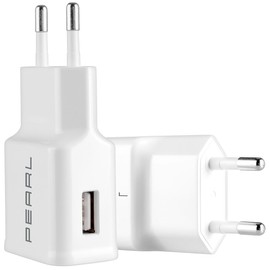 PEARL USB Power Plug: Set of 2 Compact USB Power Supplies, USB-A, 5 V, 2.1 A/10.5 W, White (USB Power Supply for Mobile Devices, Power Supply with USB Output, Charging Station)