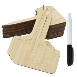 Marvexi 60Pcs Bamboo Plant Tags (6 x 10 cm) T-Type Plant Tags with A Marker Pen, House Plant Labels Garden Markers for Bamboo, Herb, Vegetable