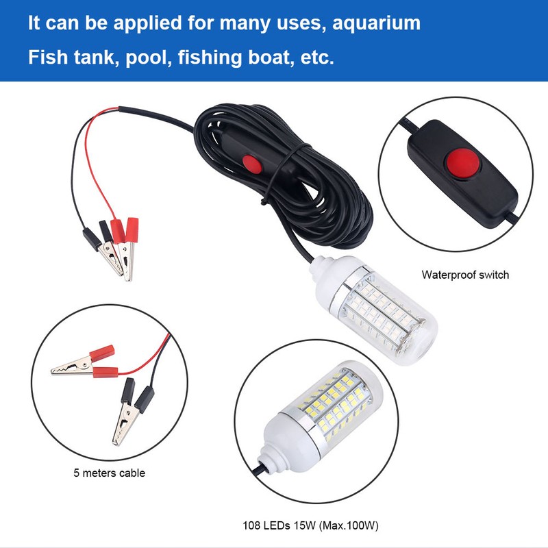 12V Outdoor LED Submersible Underwater Night Fishing Light Lamp (Blue)