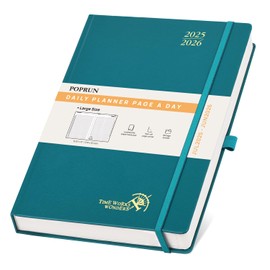 POPRUN 2025-2026 Daily Planner One Page Per Day (Large - 8.25'' x 12'') - Academic Calendar (July 2025 - June 2026), 2025 Day Appointment Book with Monthly Tabs, Hardcover - Pacific Green