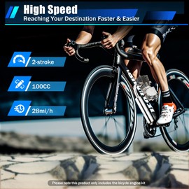 HinLIaDa 100CC Bicycle Engine Kit, 2-Stroke Bike Cycling Motorized Bicycle Petrol Gas Engine Motor Kit Air-Cooling Modified, Upgraded Full Bike Kit Gas Motorized Petrol Gas Set for 26-28" Bikes