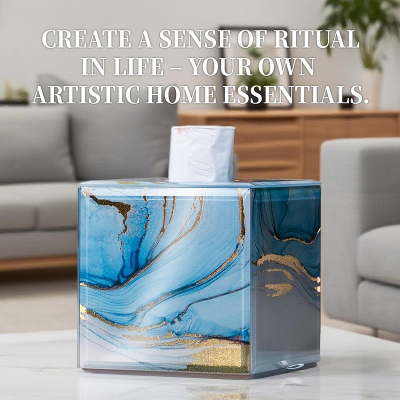 Timetrace Glass Tissue Box Cover Square-Marble Pattern Decorative Tissue Holder