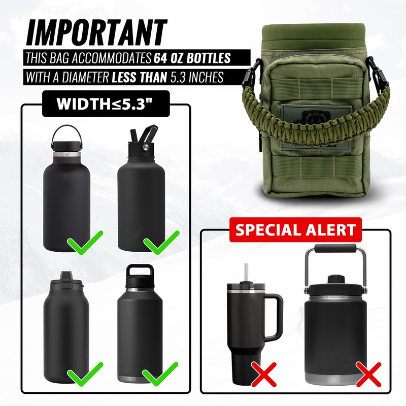 NATURE PIONEOR 32 64 128oz Tactical Water Bottle Pouch, Multi-Function