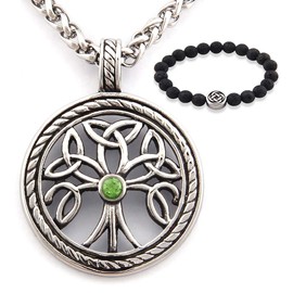 Gungneer Stainless Steel Silvertone Tree of Life Celtic Knot Pendant Necklace Lucky Eternity Jewelry Men Women
