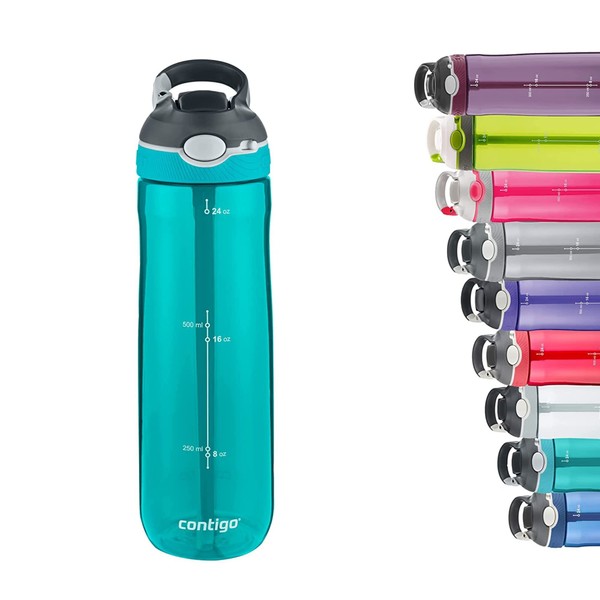 Contigo Ashland Autospout Water Bottle with Flip Straw, Large BPA Free Drinking Sports Flask, Leakproof Gym Bottle, Ideal for Sports, Bike, Running, Hiking, Scuba, Green, Grey, 720 ml