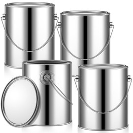 Uiifan 4 Pcs 1 Gallon Empty Paint Cans with Lids Metal Paint Buckets with Handle for Varnish Craft DIY Art Supply Storage (Silver)