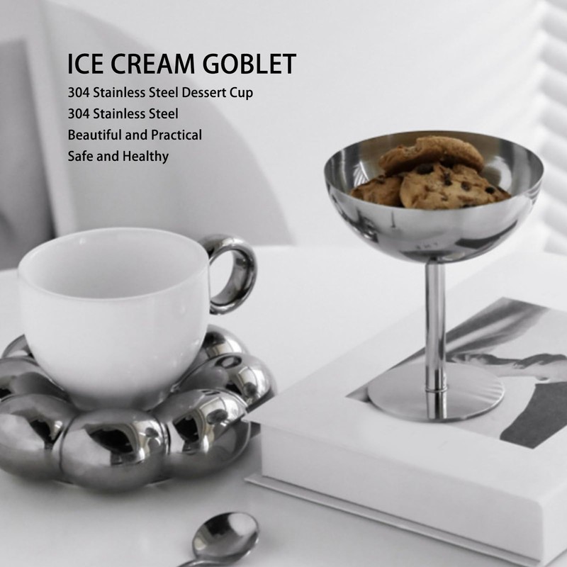 Stainless Steel Goblet Cup, 5.2oz Dessert Cups, Pudding Cups, for