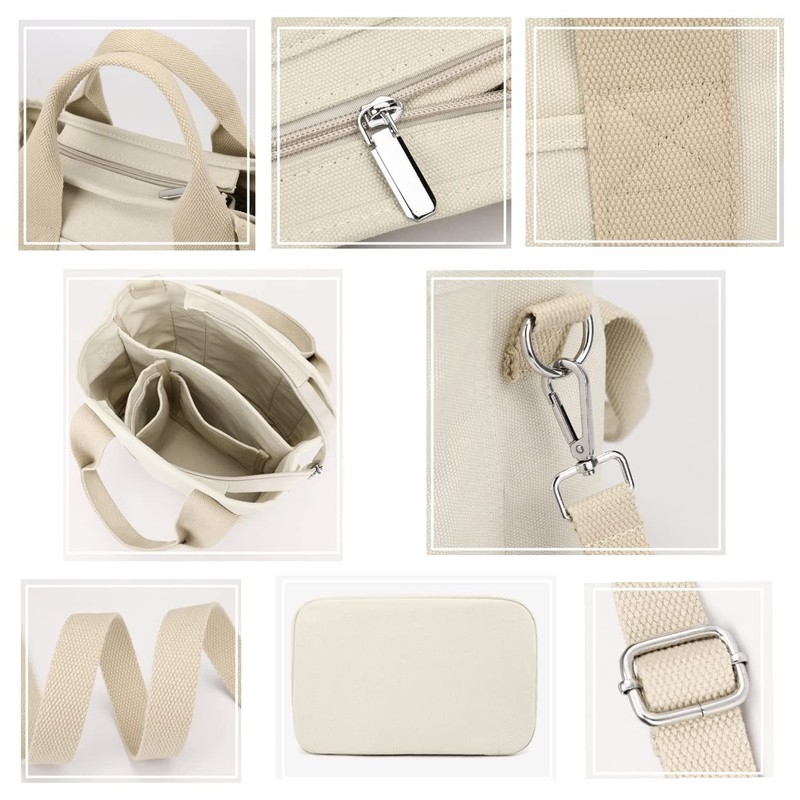 Aquamie Small Mini Tote Bag with Dividers, Zipper, Shoulder, Cross-body