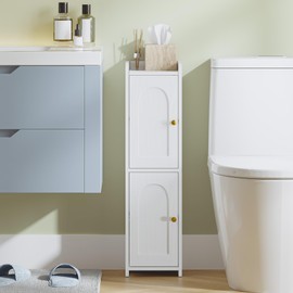 Hzuaneri Bathroom Storage Cabinet, Corner Floor Cabinet with 2 Doors and Adjustable Shelf, Narrow Toilet Paper Cabinet, Bathroom Organizer for Small Spaces, White BC49913X