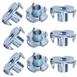 100pcs 1/4"-20 T-Nut, Zinc-Plated Steel Threaded Insert Corrosion Resistant,5/16" Barrel Length,4-Pronged Tee Nut for Wood,Rock Climbing Holds,Home,Cabinetry, Furniture,etc.
