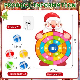 JOTNGDJBN Christmas Dartboard Game, 30-inch Oversized Santa Claus Dartboard, Includes 12 Sticky Balls and 1 Sticky Hook, Family Christmas Party Game, Indoor/Outdoor Fun