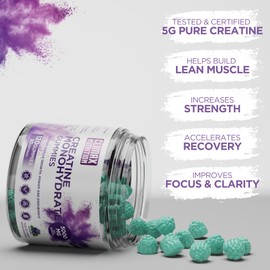 Creatine Monohydrate Gummies - 5g Per Serving - Vegan, Non-GMO, Sugar-Free - Boosts Muscle Recovery, Strength, & Lean Muscle Growth - Brain Health Support - for Men & Women