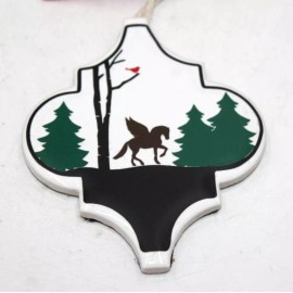 Horse Wings Christmas Ornament Barn Gift Porcelain Tile 4" Fancy Holiday Pegasus