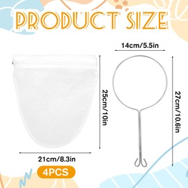 4 PCS Ultra Fine Mesh Strainer with Stainless Steel Handle Juice Filter Zipper Bags Reusable Food Grade for Filter Nutmilk Coffee Butter Juices and Fresh Cheese