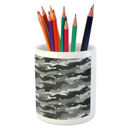 Ambesonne Horses Pencil Pen Holder, Mustang Herd Galloping Together Animal Silhouettes Wildlife Abstract, Printed Ceramic Pencil Pen Holder for Desk Office Accessory, Charcoal Grey Grey Black
