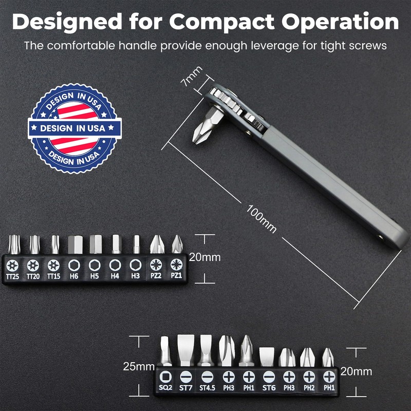 MULWARK 20pc 1/4 Ultra Low Profile Mini Ratchet Wrench Close