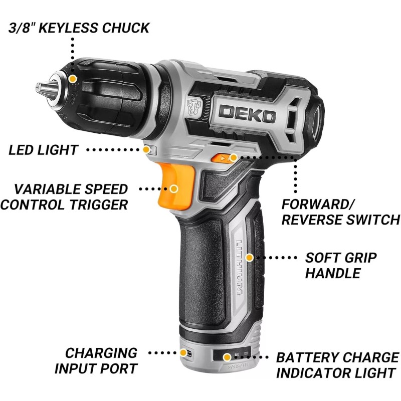 DEKOPRO 12V Power Battery Drill Set with Small Electric Drills