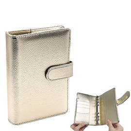 A6 Budget Binder Gold PU Leather Binders Cover Refillable 6 Rings Loose Leaf Notebook Cover with Magnetic Buckle Closure for Planner Traveller Journal (A6, Gold)