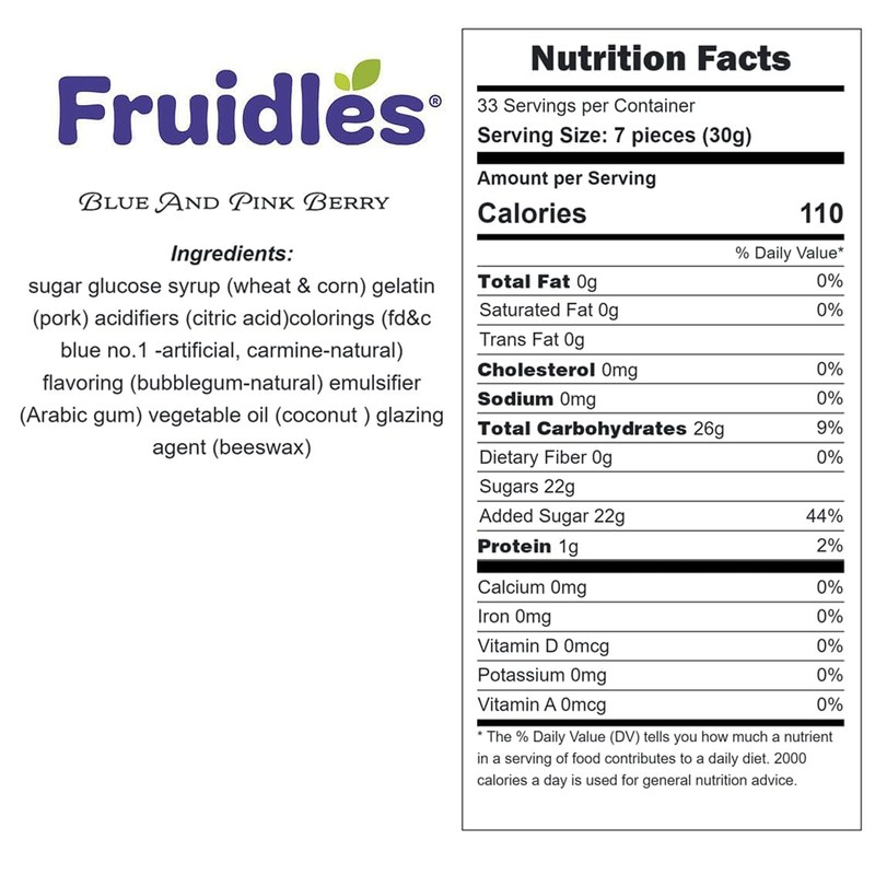 Fruidles Berry Gummy Candy, Nonpareils Coated (Blue & Pink Berry,