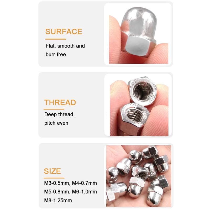 binifiMux 20pcs 3/8-16 Acorn Cap Nuts 304 Stainless Steel