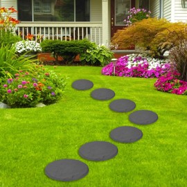 Outdoor Step Stones, Stepping Stones with Ground Stakes, Polypropylene Resin Round Step Stones with Ground Stakes for Lawn Garden Pathway (Grey)