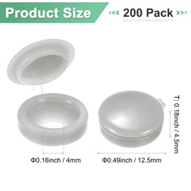 M METERXITY 200-Pack Plastic Hinged Screw Cover Caps, 4mm Shutter Screws with Caps, Fold Snap Washer Covers, Washer Flip Protection Covering M3 M4 M5 Screws Heads [Light Gray]