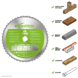 Evolution Power Tools F255TCT-24T (Fury) Multi-Material TCT Blade Cuts Wood, Metal and Plastic, 255 mm