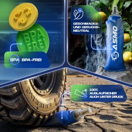 SASMO® Soft Flask BPA-Free & Ultralight | SoftFlask - Protective Cap & High Flow Valve | Foldable Water Bottle for Running, Hiking, Cycling & Outdoor | Soft Drinking Bottle Foldable (1 x Bottle, 150