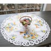 Easter Bunny Table Topper, Round Decorative, White with Floral Pattern