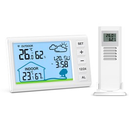 Ankilo Upgraded Indoor Outdoor Thermometer Wireless Weather Station,Thermometer and Humidity Monitor with LCD Display, Backlight Room Thermometer Snooze, Alarm, Max/Min for Baby Room, Greenhouse