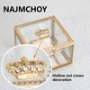 NAJMECHOY ガラスジュエリーボックス ミラーボトム クラウン蓋付き メイクボックス リップスティックリングイヤリング 収納ボックス ゴールドガラスボックスリング ブレスレットディスプレイ 透明ボックス