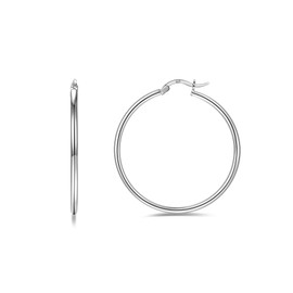 Sterling Silver Hoop Earrings 7 Sizes Options 2mm Tube High Polished Silver Hoops 15mm 20mm 25mm 30mm 40mm 50mm 60mm Hypoallergenic Jewelry (Silver 40mm)