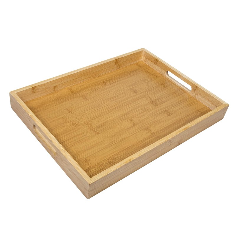MAONAME Bamboo Serving Tray with Handles, Rectangular Decorative Tray for