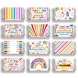 arricraft 120 Pcs Thank You Theme Candy Wrapping Paper, Teacher Appreciation Mini Candy Bar Wrapper Rainbow Colors Chocolates Bar Label Stickers for Teachers' Day, Thanksgiving Day Party Favors