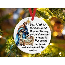 2024 Nativity Scene Christmas Ornament, John 3:16 Bible Verse Scripture Tree Ornament, baby Jesus Manger Religious Christian Holiday Decor with Free Shipping