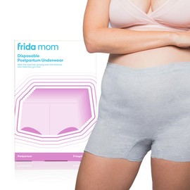 Frida Mom Women's Postpartum Underwear, Disposable Boyshort Underwear, Seamless with Stretchy Support, Postpartum Essentials, Size Petite (Waist 23"-34" Stretched), 8 Count Feminine Care, Grey