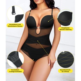 Junlan Shapewear Body Backless Bodysuit with Built-in Bra Body Shaper Women's Shapewear Women's Tummy Control Strong Shaping Low Back, black