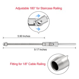 [Patent]CKE 20 Pack T316 Stainless Steel 180° Adjustable Angle Cable Railing Swage Threaded Stud Tension End Fitting Terminal for 1/8" Wire Rope Cable Railing Kit Hardware for 2x2, 4x4, 6x6 Wood Post